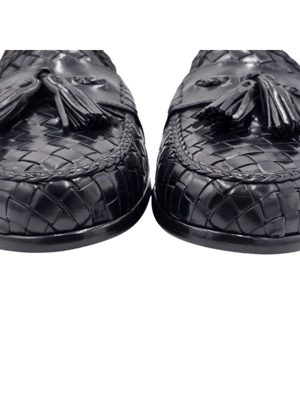 NEW Vintage Bragano Italy Black Woven Leather Tassel Loafer Men 10.5M Dress Shoe - Picture 11 of 14